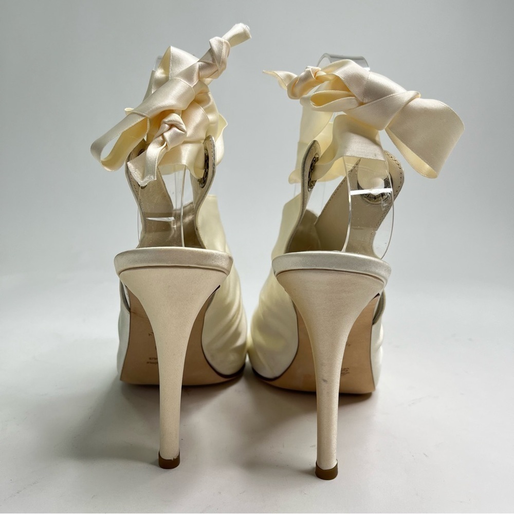 NEW Bridal by Butter Cream Satin Peep-Toe Lace-up Classy Wedding Bridal Pumps - Picture 4 of 14